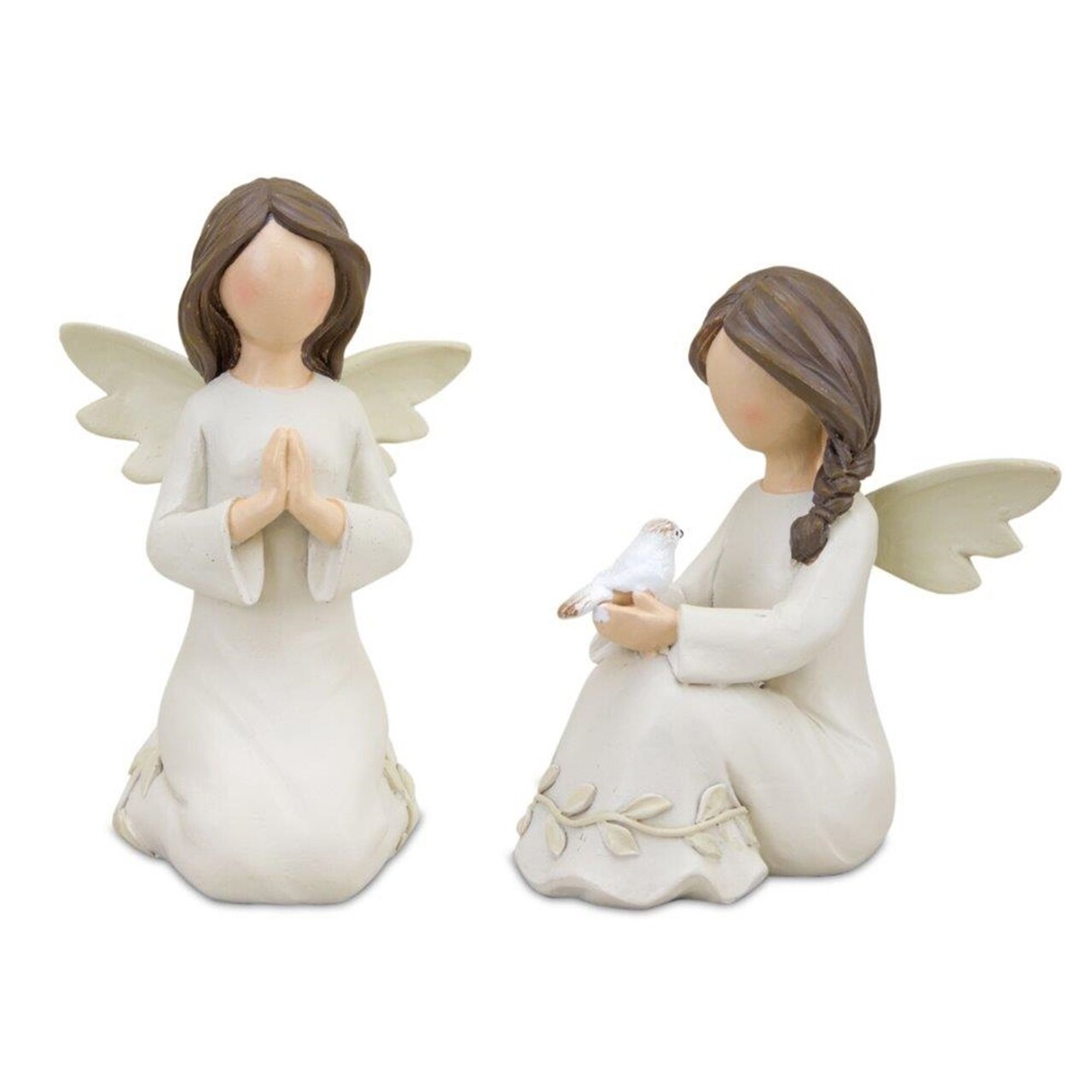 Melrose Sitting Angel Tabletop Figurine - 4.5" - White and Tan - Set of 2